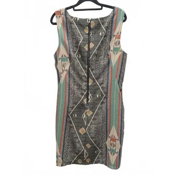 ABS Allen Schwartz Sleeveless Print Shift Dress Size 12 Boho Southwestern Mini - Picture 3 of 8